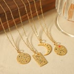 Gold color / 1 Piece Classic Retro Style Round Shape Stainless Steel  Gold Color Inlay Rhinestones Women's Pendant Necklaces Picture2